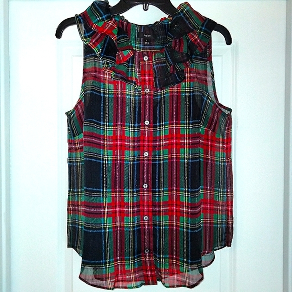 NWT Sz S JCrew Tartan Plaid Sleeveless Sheer Blouse - Picture 1 of 12